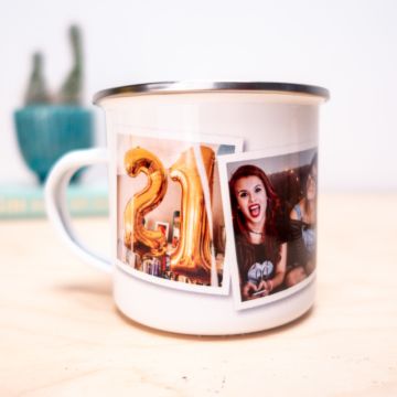 Personalisierbare Metalltasse mit Fotos