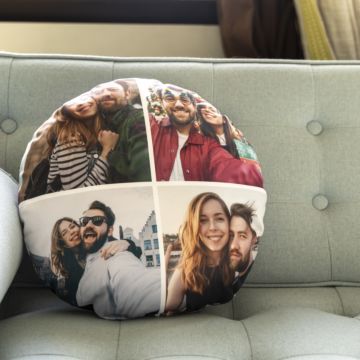 Personalisierbares rundes Kissen mit Fotos