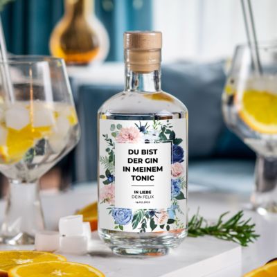 Personalisierbarer Gin mit Text und Blumenmuster