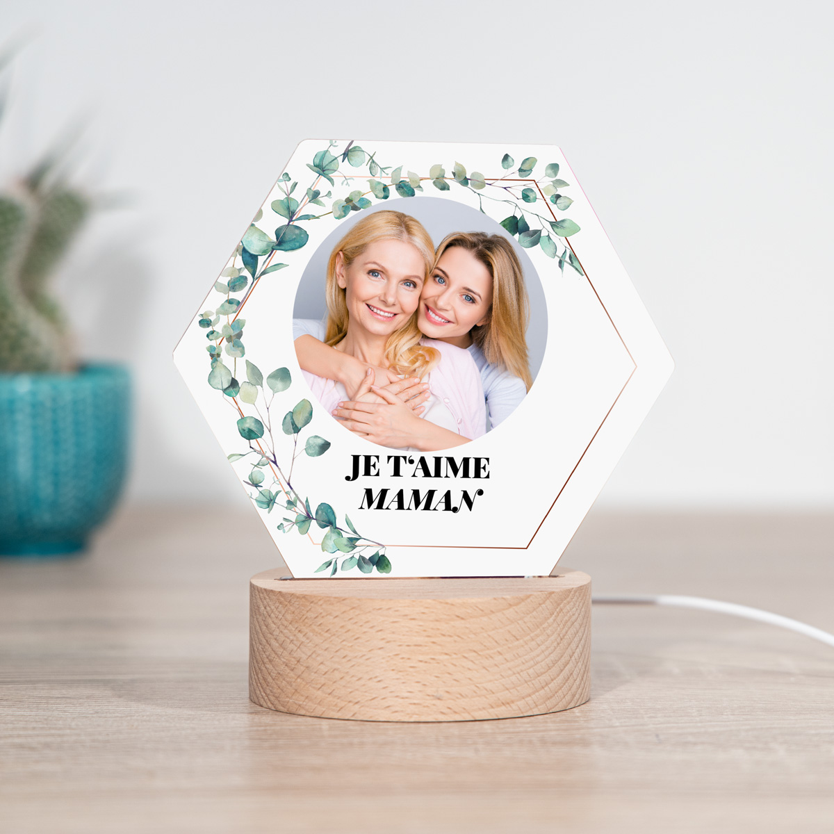 cadeau maman Lampe LED personnalisée Hexagonale avec Photo et Texte