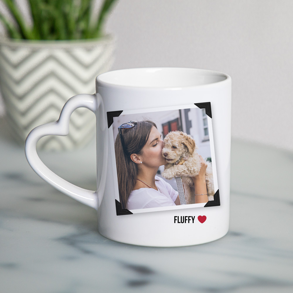 tiergeschenke personalisierte Tasse mit Foto und Herzhenkel