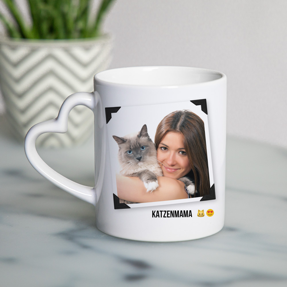 Muttertagsgeschenke Herzhenkel-Tasse mit Bild und Text