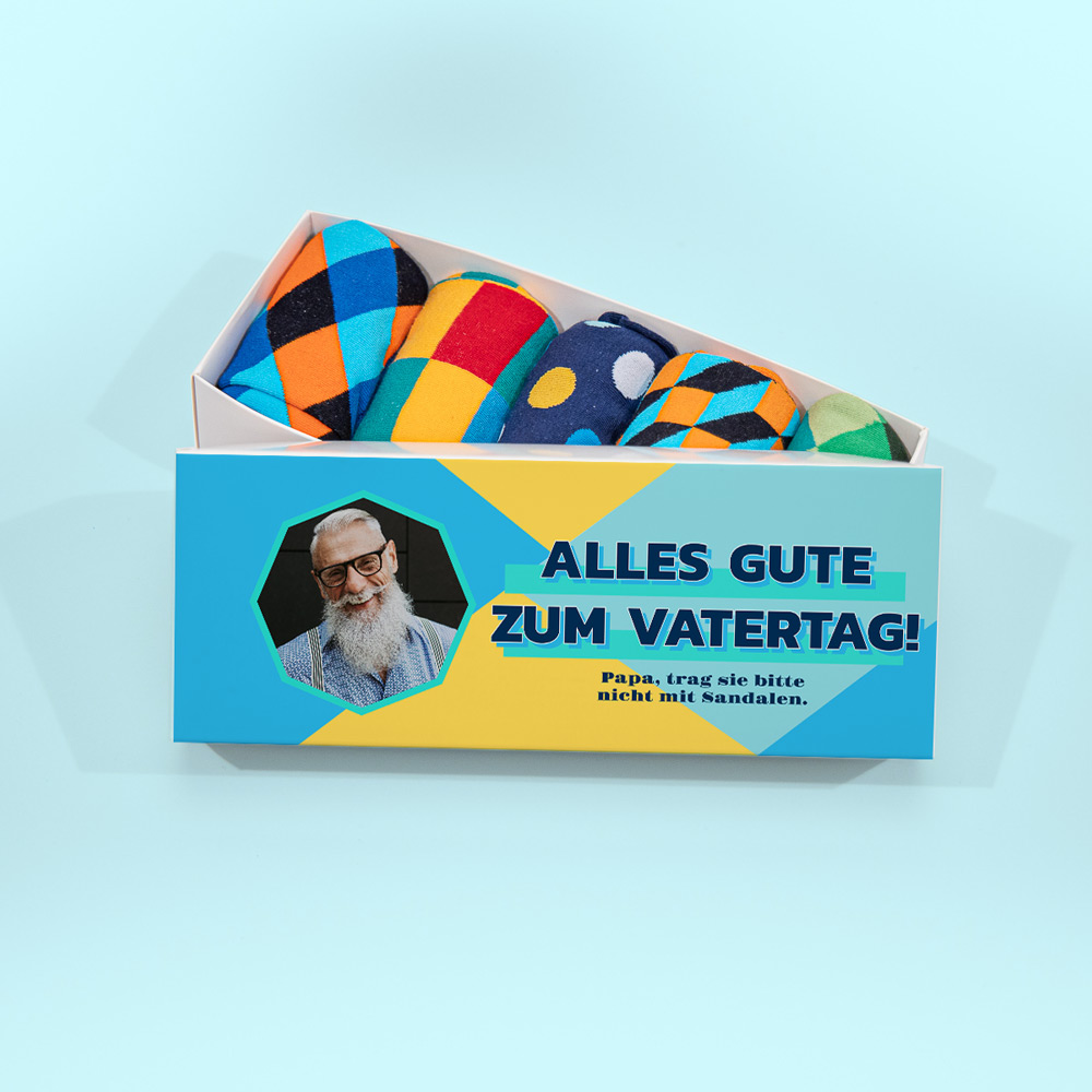 vatertagsgeschenk personalisierte sockenbox mit foto und text