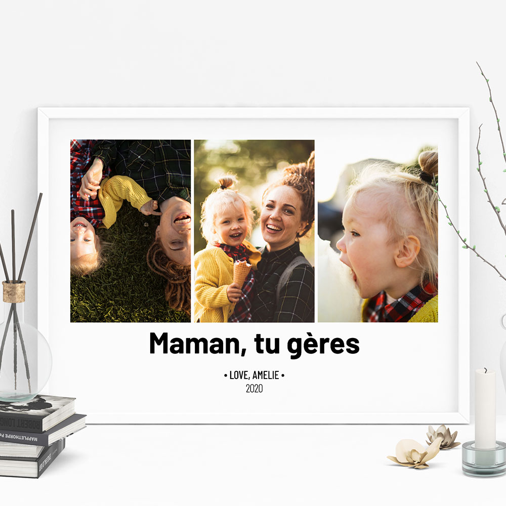 cadeau maman Poster personnalisé avec 3 Photos et Texte